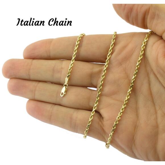Mens Gold Diamond Cut Rope Chain, Solid 925 Sterling Silver Necklace Italy - Picture 4 of 8